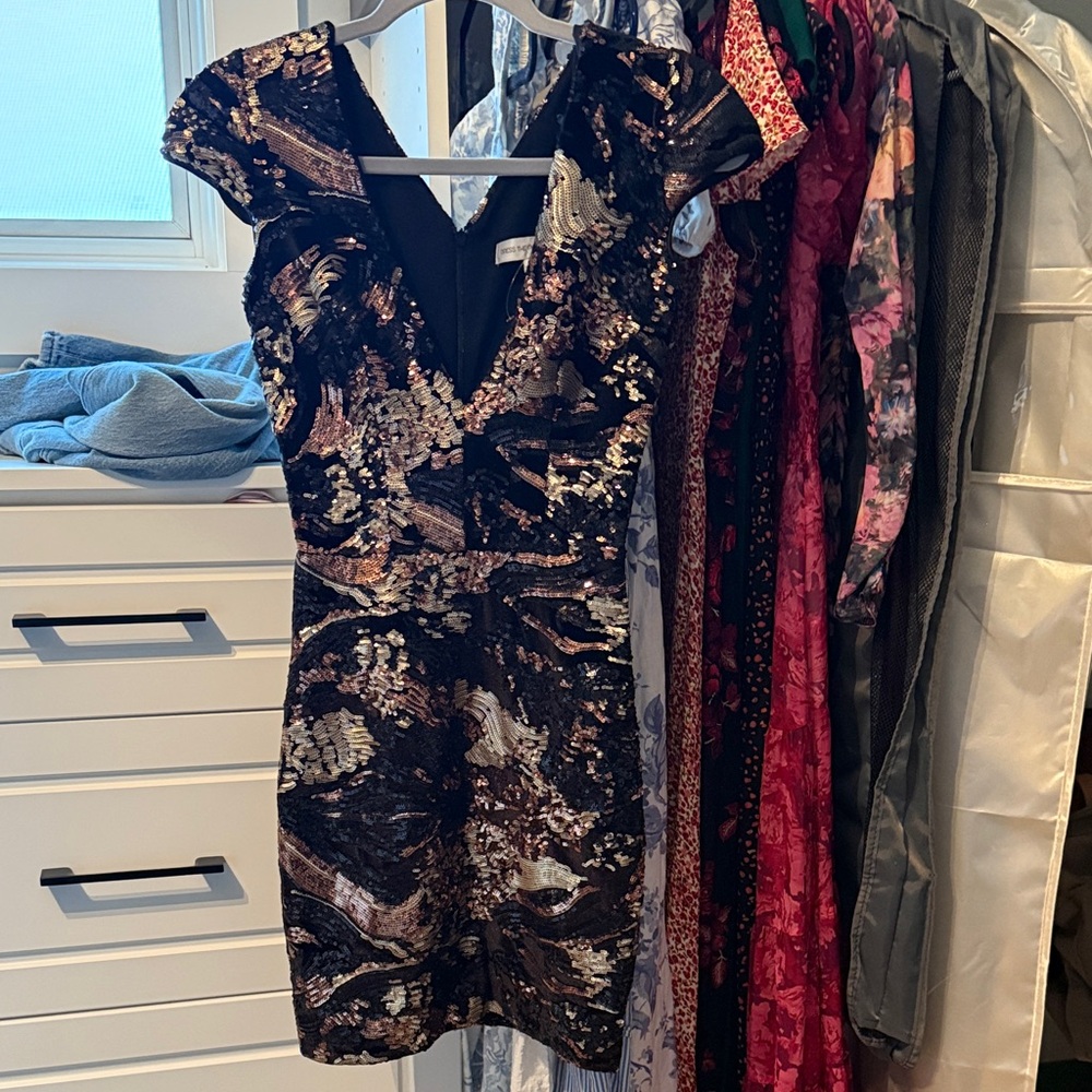 Dress the Population Black and Gold Mini Dress